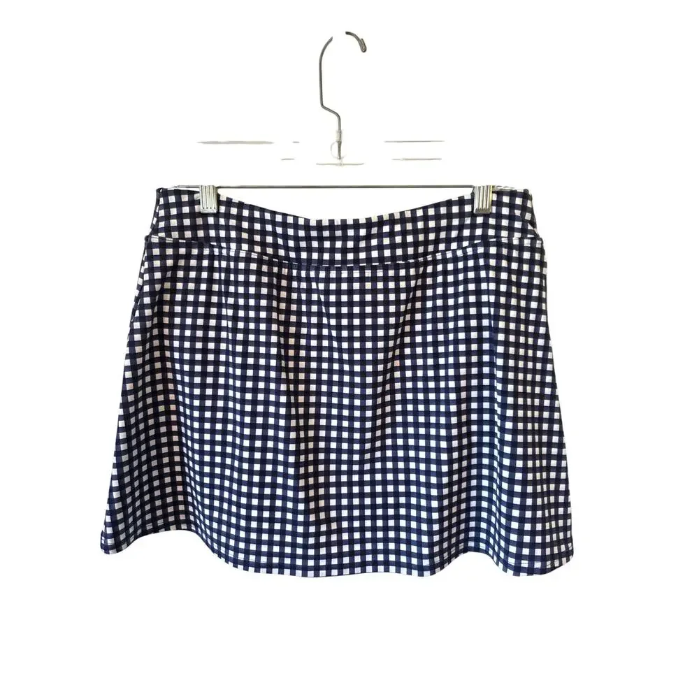 Lands End X Draper James Womens Gingham Print Swim Skirt Size 12 Blue White